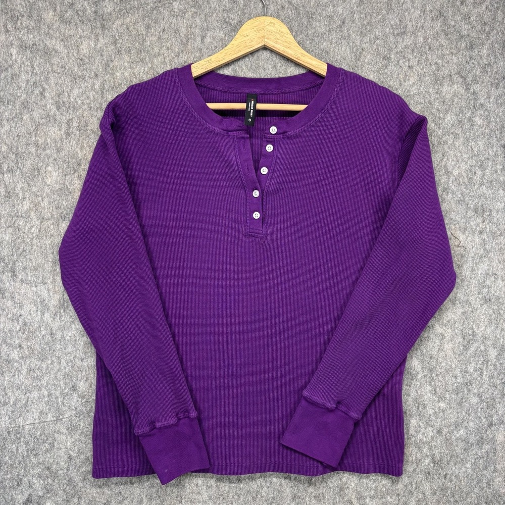 American Giant Thermal Henley Womens Small Navy Purple Waffle Knit Baselayer USA